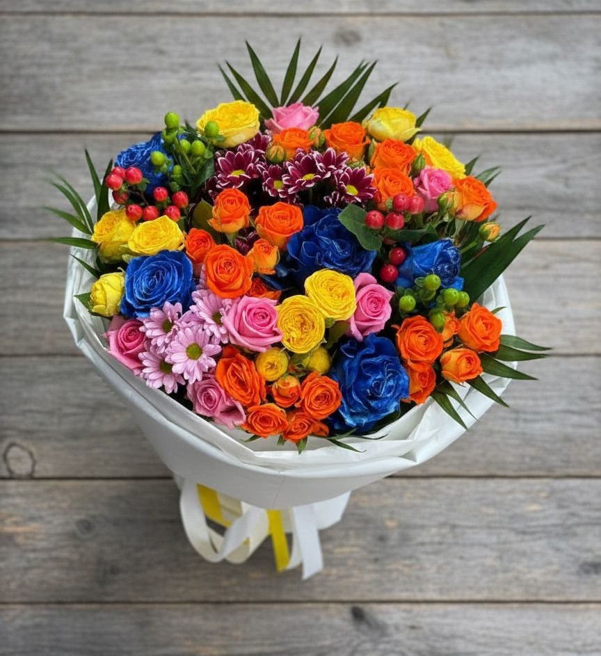 Букет цветов из: Розы и Хризантемы в Бугры Ленинградская область