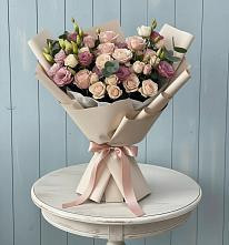 Букет цветов из:  Розы и Лизиантусы в Бугры Ленинградская область