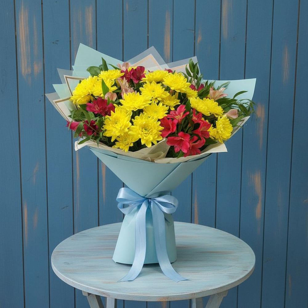 Букет цветов из: Альстромерии и Хризантемы в Бугры Ленинградская область