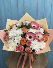 Букет цветов из:  Розы, Герберы и Хризантемы в Бугры Ленинградская область