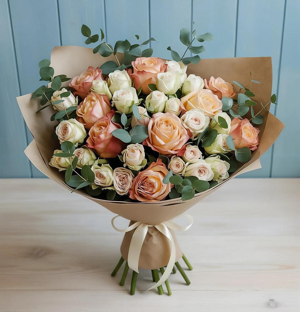 Букет цветов из: Альстромерии и Розы в Бугры Ленинградская область