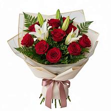 Букет цветов из:  Лилии и Розы в Бугры Ленинградская область