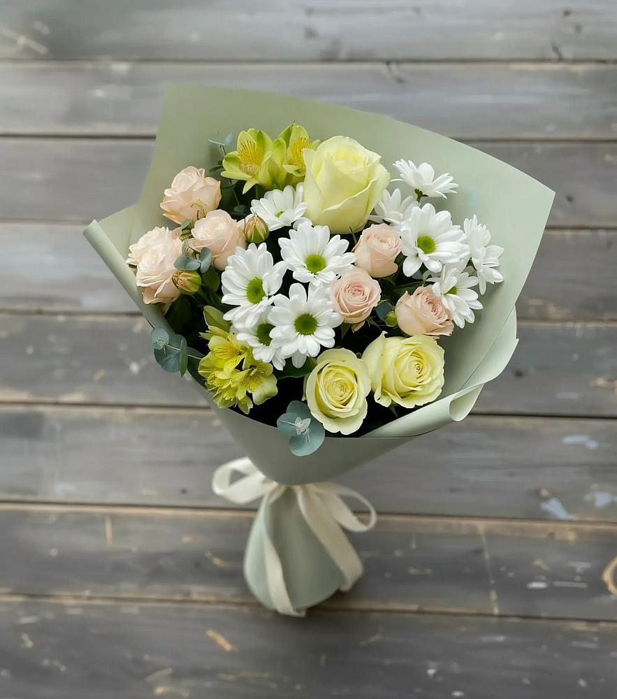 Букет цветов из: Альстромерии, Розы и Хризантемы в Бугры Ленинградская область