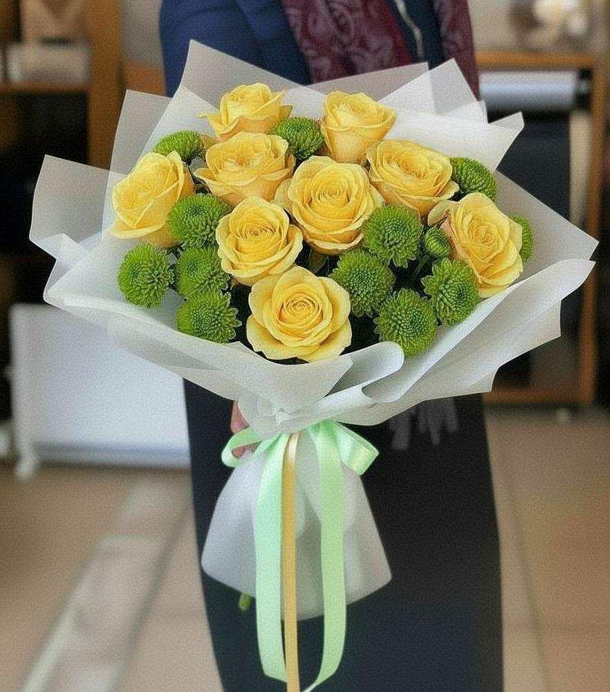 Букет цветов из: Хризантемы и Розы в Бугры Ленинградская область