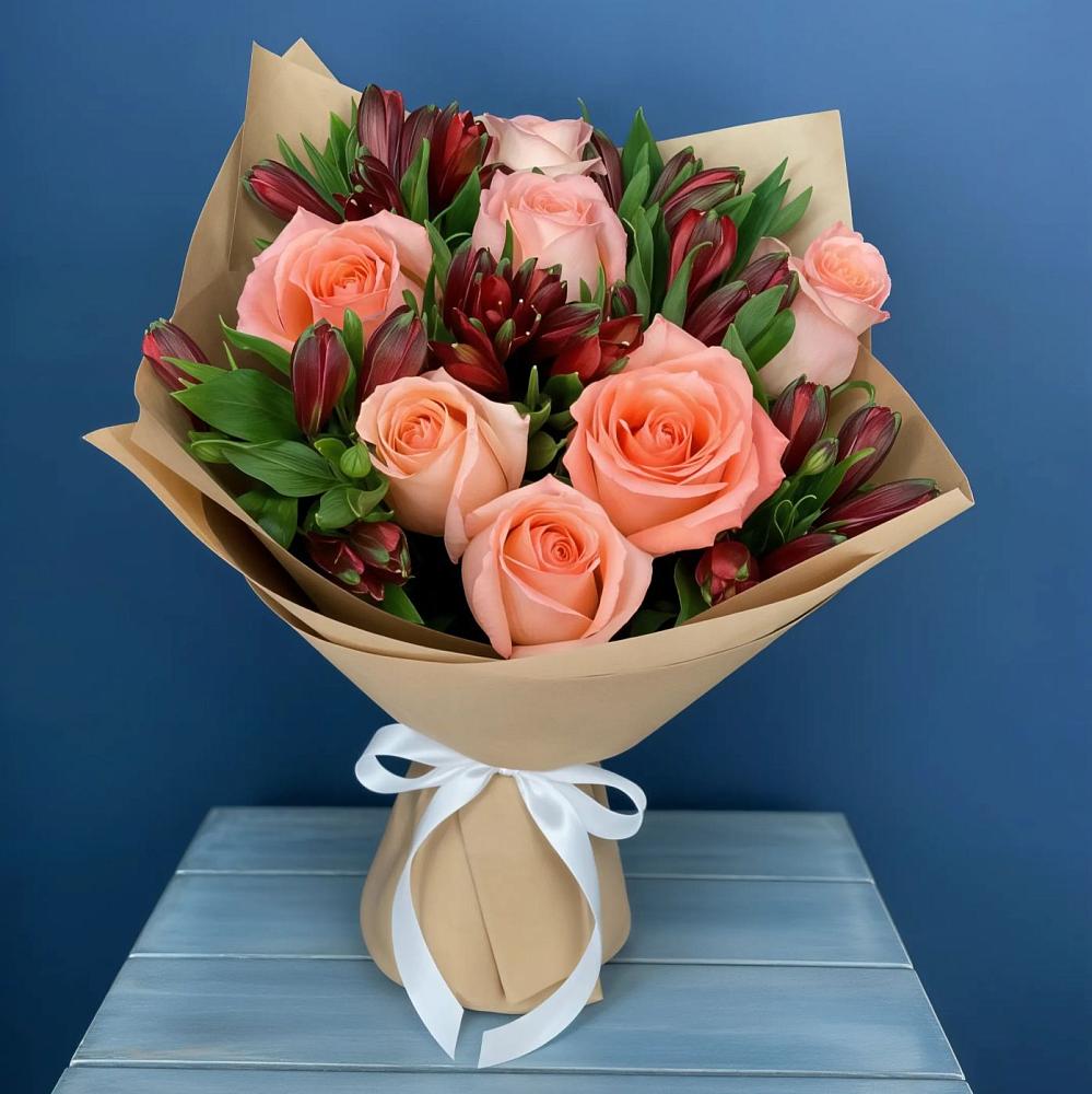 Букет цветов из: Розы и Альстромерии в Бугры Ленинградская область