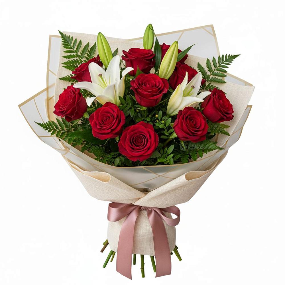 Букет цветов из: Лилии и Розы в Бугры Ленинградская область