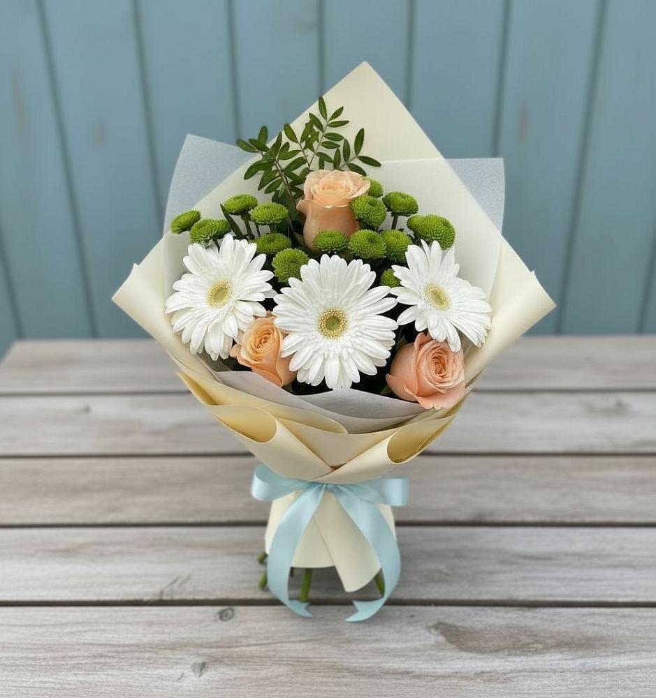 Букет цветов из: Герберы, Розы и Хризантемы в Бугры Ленинградская область