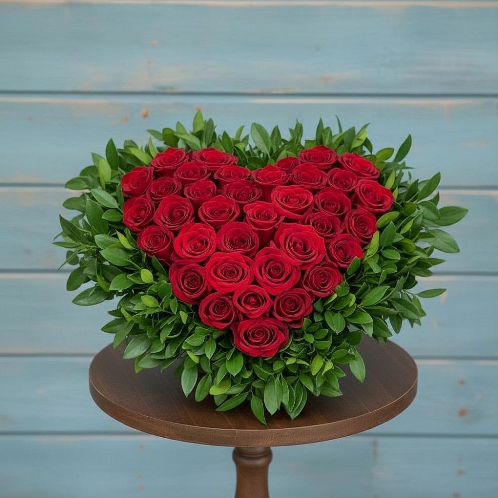 Цветочная композиция из Розы в виде сердца в Бугры Ленинградская область