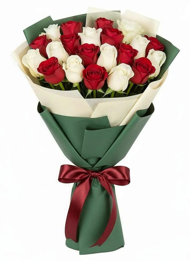 Букет Микс из красных и белых роз в Бугры Ленинградская область