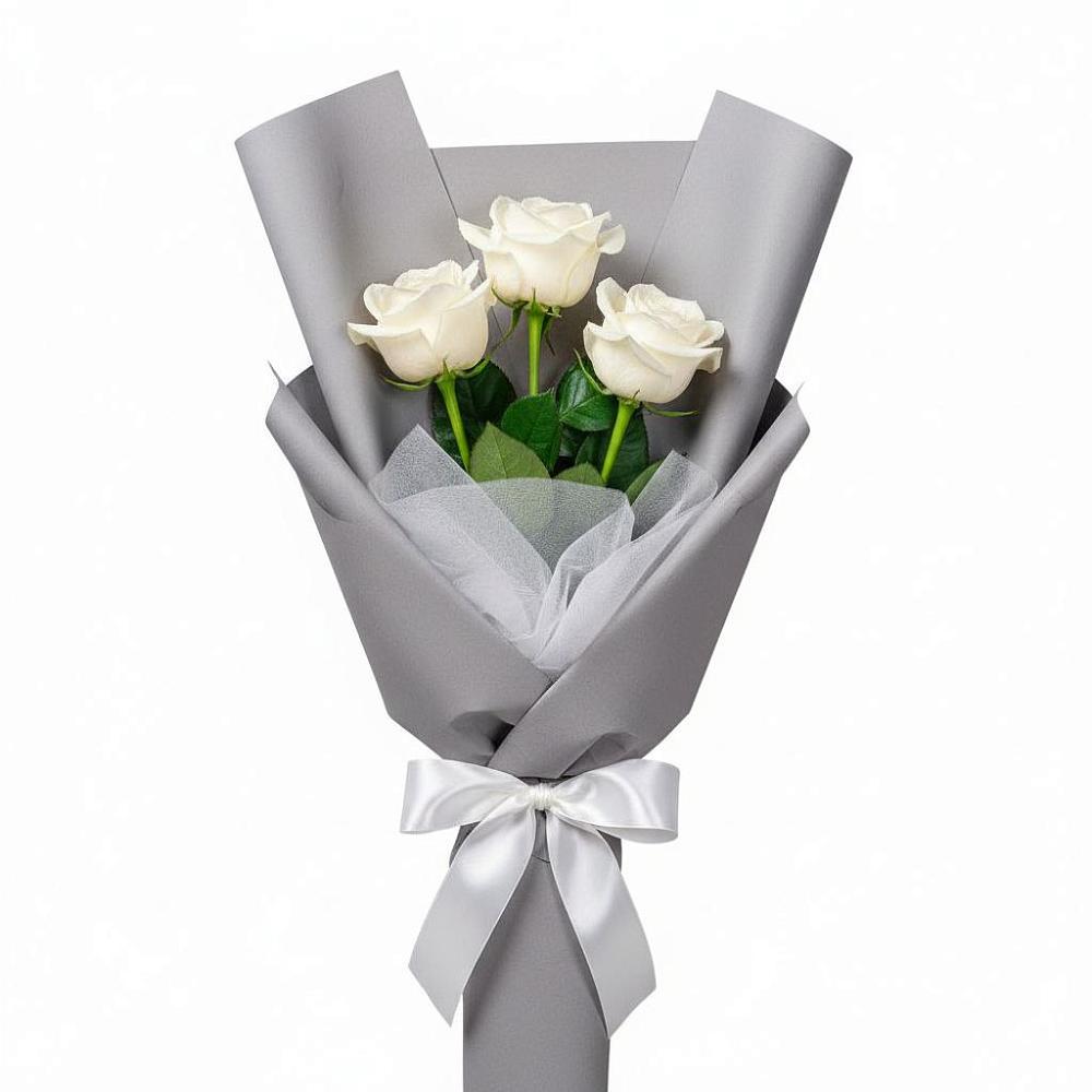 Букет 3 белые розы в Бугры Ленинградская область