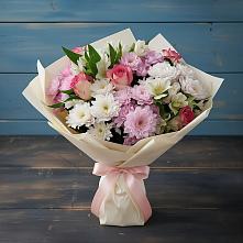 Букет цветов из:  Хризантемы, Альстромерии и Розы в Бугры Ленинградская область