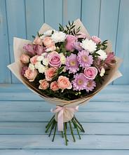 Букет цветов из:  Хризантемы, Розы и Альстромерии в Бугры Ленинградская область