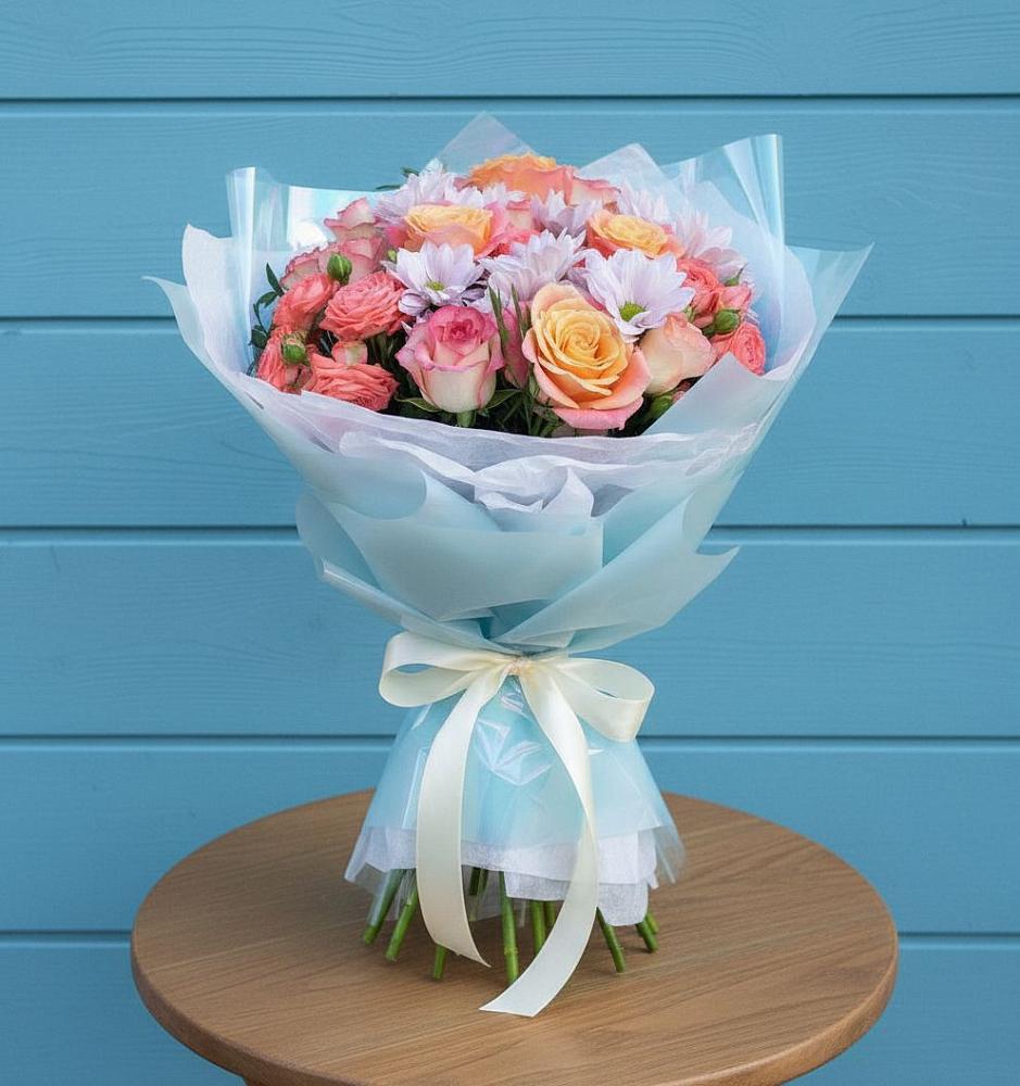 Букет цветов из: Хризантемы и Розы в Бугры Ленинградская область