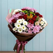 Букет цветов из:  Розы, Хризантемы и Альстромерии в Бугры Ленинградская область