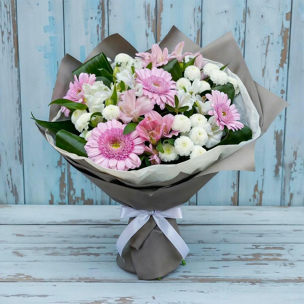 Букет цветов из: Герберы, Альстромерии и Хризантемы в Бугры Ленинградская область