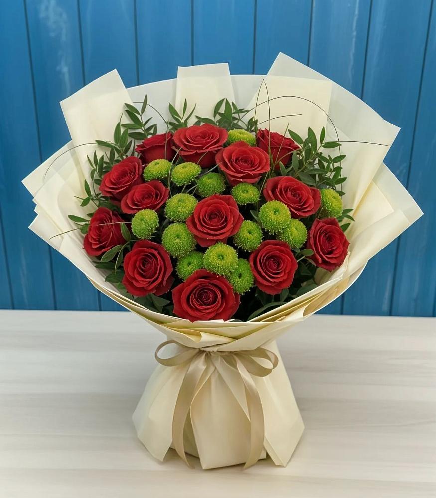 Букет цветов из: Розы и Хризантемы в Бугры Ленинградская область