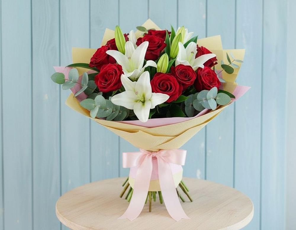 Букет цветов из: Лилии и Розы в Бугры Ленинградская область